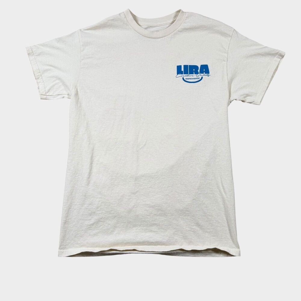 LIRA Creative Society T-Shirt Men's Medium White Graphic Smiley Globe Streetwear